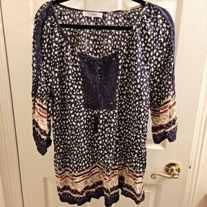 Boho peasant blouse hippie 3/4 sleeves relaxed oversized fit xl
